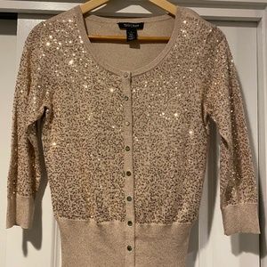 White House Black Market Gold sequin button down top